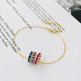 CZ Charm Bracelet 925 Silver 18K Plated Colorful Zirconia Ins 3 Rings