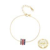 CZ Charm Bracelet 925 Silver 18K Plated Colorful Zirconia Ins 3 Rings