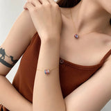 CZ Charm Bracelet 925 Silver 18K Plated Colorful Zirconia Ins 3 Rings