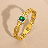 Green Square CZ Stone Cuff Bracelet for Women
