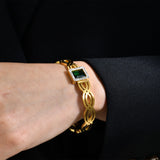 Green Square CZ Stone Cuff Bracelet for Women