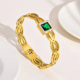 Green Square CZ Stone Cuff Bracelet for Women