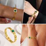 Green Square CZ Stone Cuff Bracelet for Women