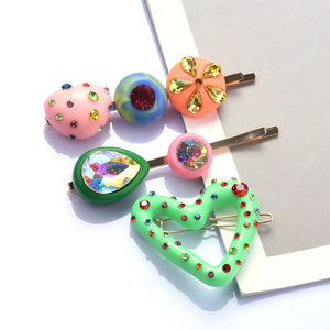 Candy Green Heart Hairpins Set Women Spray Paint Barrettes Headwear