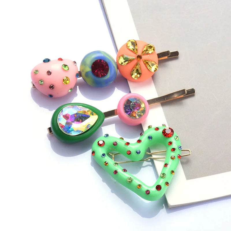 Candy Green Heart Hairpins Set Women Spray Paint Barrettes Headwear