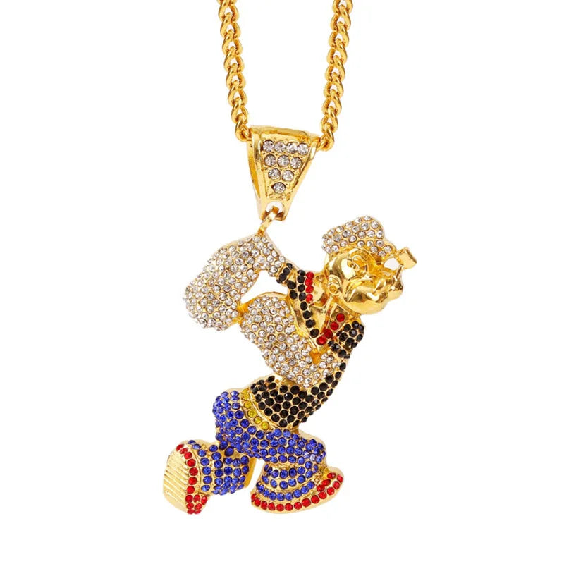 Popeye Big Necklaces & Pendants Men Hip Hop Jewelry Silver Chain
