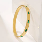 Green CZ Stainless Steel Bangle Bracelet for Women Charm Texture Open Bangle