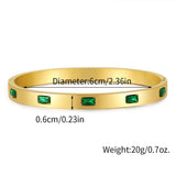 Green CZ Stainless Steel Bangle Bracelet for Women Charm Texture Open Bangle