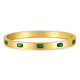 Green CZ Stainless Steel Bangle Bracelet for Women Charm Texture Open Bangle