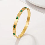 Green CZ Stainless Steel Bangle Bracelet for Women Charm Texture Open Bangle