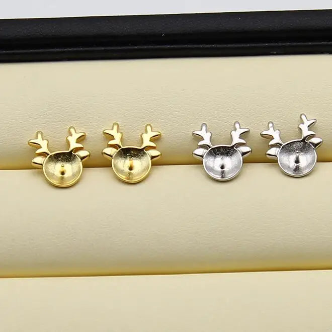 Christmas Deer Earrings Mountings Hot Earrings Findings Settings Stud Earrings
