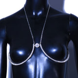 Rhinestone Body Chain Necklace Coin Chest Bra Harness for Women