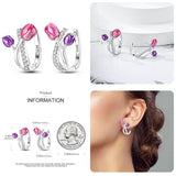 Colored Tulip Earrings 925 Sterling Silver Butterfly Double Hoop Earrings