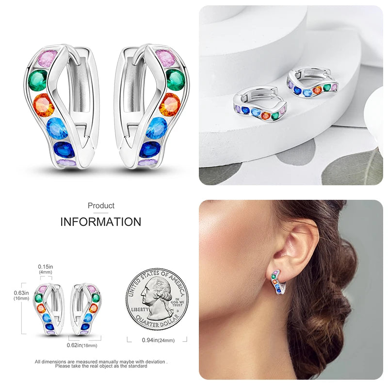 Colored Tulip Earrings 925 Sterling Silver Butterfly Double Hoop Earrings