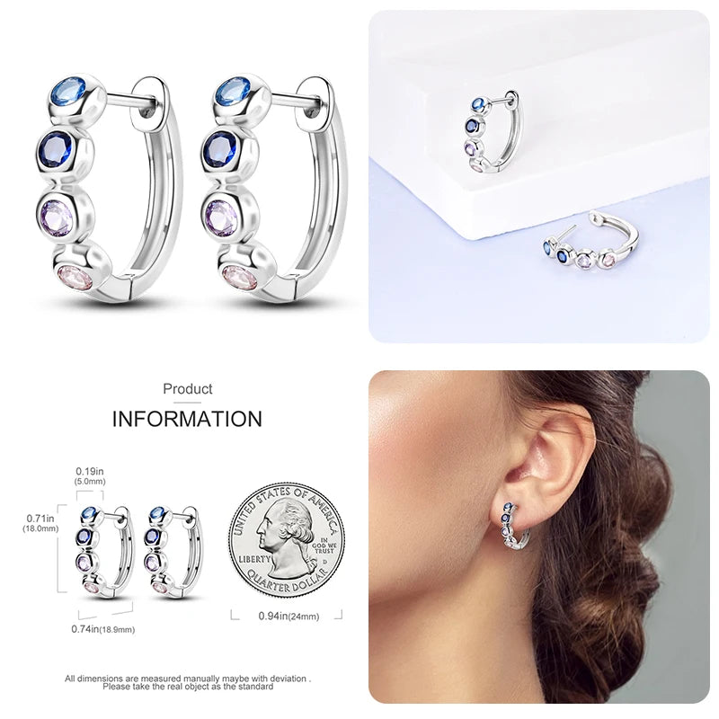Colored Tulip Earrings 925 Sterling Silver Butterfly Double Hoop Earrings