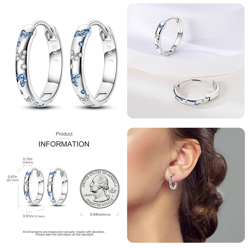 Colored Tulip Earrings 925 Sterling Silver Butterfly Double Hoop Earrings