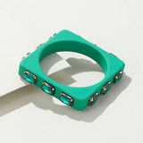 Colorful Crystal Charms Bangle Geometric Square Wide Cuff Bracelet