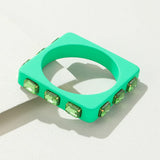Colorful Crystal Charms Bangle Geometric Square Wide Cuff Bracelet