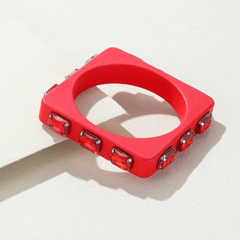Colorful Crystal Charms Bangle Geometric Square Wide Cuff Bracelet
