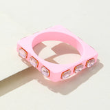 Colorful Crystal Charms Bangle Geometric Square Wide Cuff Bracelet