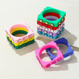 Colorful Crystal Charms Bangle Geometric Square Wide Cuff Bracelet