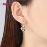 Crystal Leaves Rhinestone Flower 925 Silver Drop Earrings