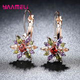 Crystal Leaves Rhinestone Flower 925 Silver Drop Earrings