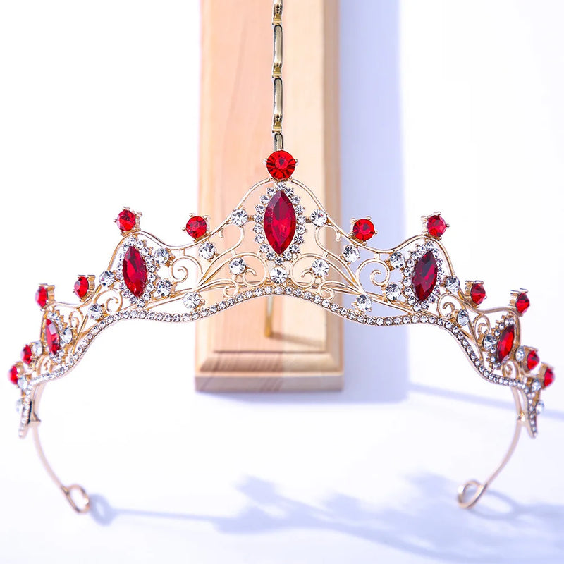 Colorful Crystal Tiara Crown for Bride Wedding Hair Accessories