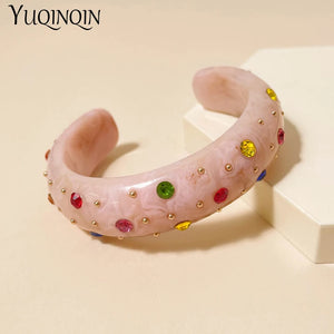 Colorful Open Bangles for Women Girls Jewelry Geometric Acrylic Vintage Crystal