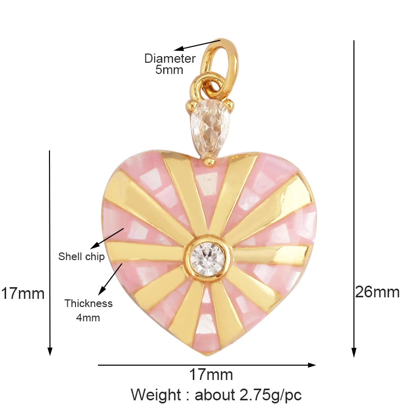 Colorful Heart Shell Charm Pendant, Brass Jewelry Necklace DIY Supplies