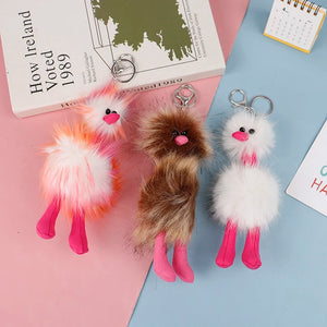 Colorful Plush Ostrich Keychain Flamingo Bird Harajuku Keyring