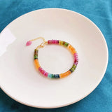 Rainbow Tourmaline Beads Bracelet Natural Stone Gemstone Cuff Jewelry