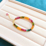 Rainbow Tourmaline Beads Bracelet Natural Stone Gemstone Cuff Jewelry