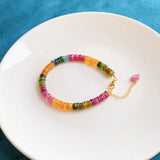 Rainbow Tourmaline Beads Bracelet Natural Stone Gemstone Cuff Jewelry