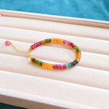 Rainbow Tourmaline Beads Bracelet Natural Stone Gemstone Cuff Jewelry