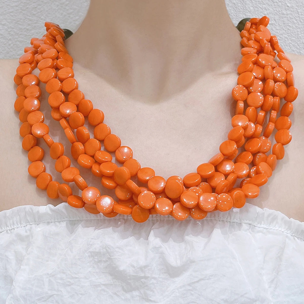 Boho Layered Pendant Necklace Resin Beads Vintage Jewelry