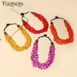 Boho Layered Pendant Necklace Resin Beads Vintage Jewelry