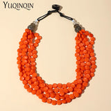 Boho Layered Pendant Necklace Resin Beads Vintage Jewelry