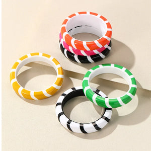Colorful Striped Resin Cuff Bracelet Geometric Charm Bangle Retro Jewelry