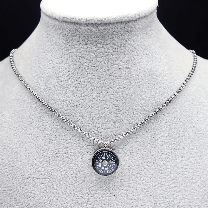 Compass Pendant Necklace Silver Christmas Jewelry