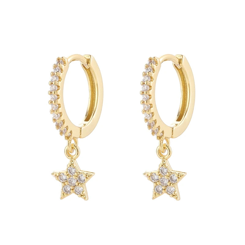 Copper Star Cross Hoop Earrings Vintage Punk Rivet Circle Earring Jewelry