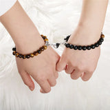 Natural Stone Love Heart Magnetic Bracelet Set Charm Peach Beaded Jewelry
