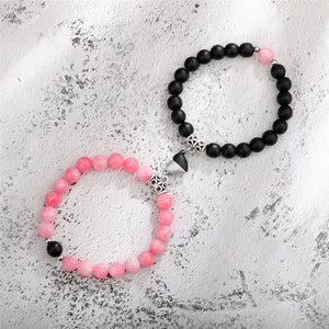 Natural Stone Love Heart Magnetic Bracelet Set Charm Peach Beaded Jewelry