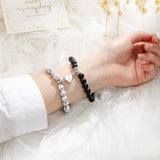 Natural Stone Love Heart Magnetic Bracelet Set Charm Peach Beaded Jewelry