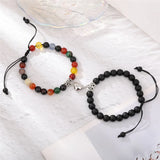 Natural Stone Love Heart Magnetic Bracelet Set Charm Peach Beaded Jewelry