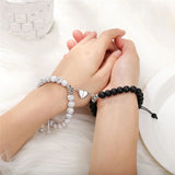 Natural Stone Love Heart Magnetic Bracelet Set Charm Peach Beaded Jewelry