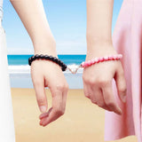 Natural Stone Love Heart Magnetic Bracelet Set Charm Peach Beaded Jewelry