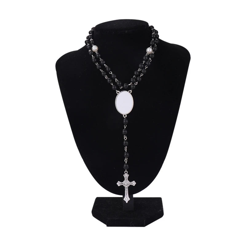 Cross Pendant Rosary Beads Sublimation Necklace