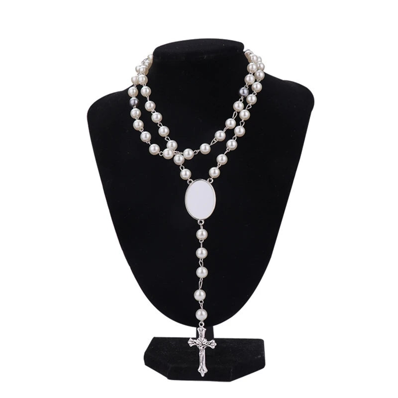 Cross Pendant Necklace Rosary Beads Catholic Prayer Religious Jewelry