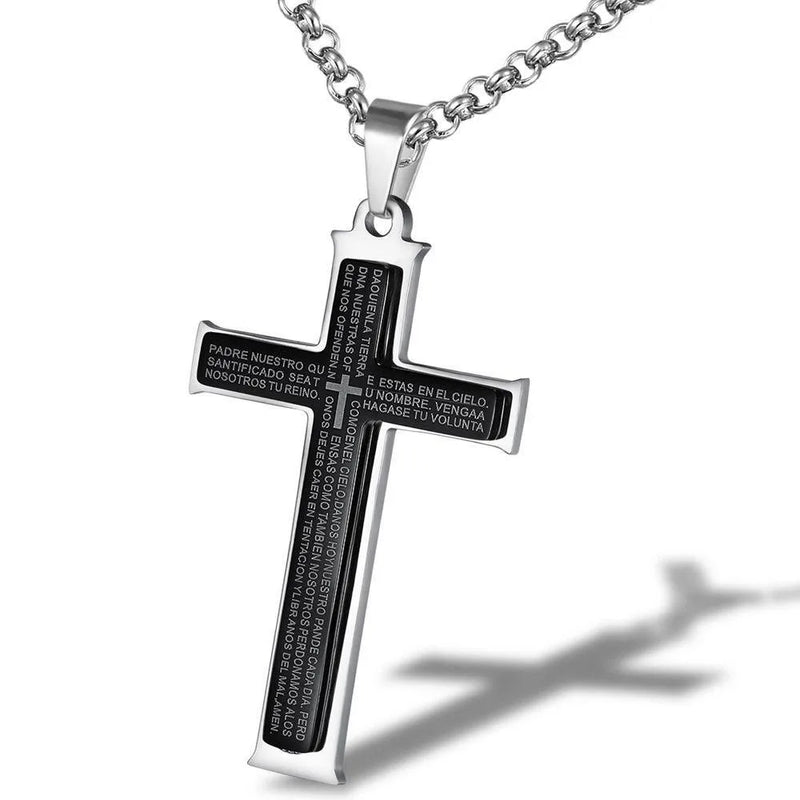 Cross Prayer Pendant Necklace Titanium Stainless Steel Chain